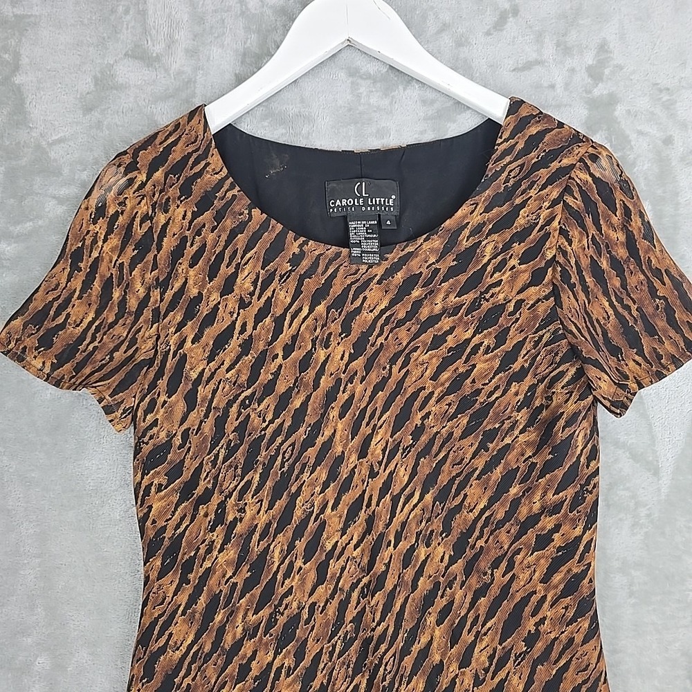 Carole Little VTG Midi Dress 4 Brown Black Tiger Animal Print‎